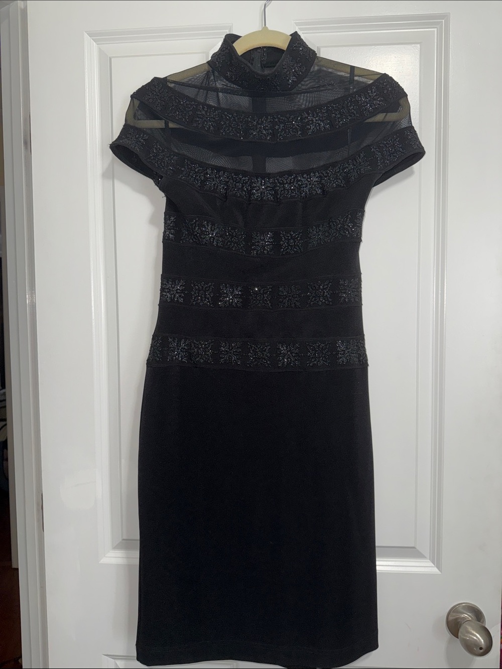 Cache Black Illusion Yoke Lace-Trim Sheath Dress